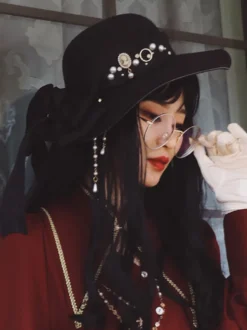Chapeau Lolita Gothique Accessoire Chaînes Noires Accessoires Lolita en Polyester