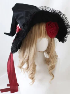 Chapeau Lolita Gothique Accessoire Fleurs Rouges Dentelle