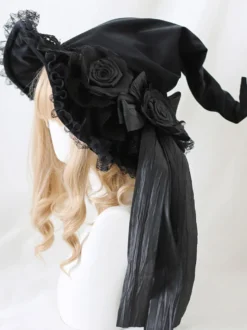 Chapeau Lolita Gothique Accessoire Fleurs Rouges Dentelle