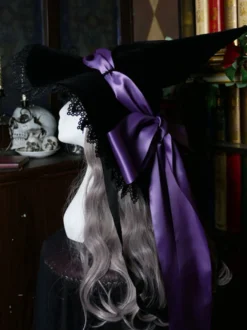 Chapeau Lolita Gothique Arcs Accessoire Dentelle Arc En Dentelle Polyester Violet Lolita Chapeau De Sorcière