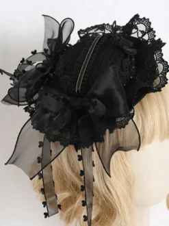 Chapeau Lolita Steampunk Noeuds Noirs Volants Accessoire Dentelle Accessoires Lolita en Polyester