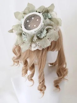 Chapeau Lolita Style Pastoral Perles Fleurs Dentelle Polyester Chapeaux Lolita Ivoire