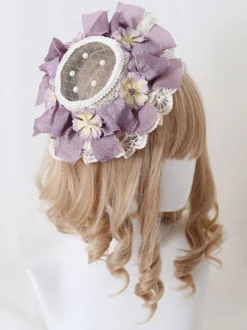 Chapeau Lolita Style Pastoral Perles Fleurs Dentelle Polyester Chapeaux Lolita Ivoire