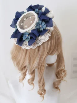 Chapeau Lolita Style Pastoral Perles Fleurs Dentelle Polyester Chapeaux Lolita Ivoire