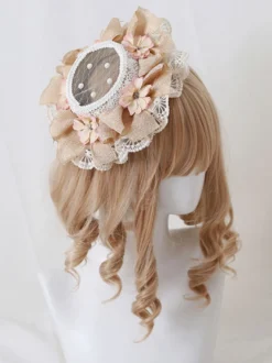 Chapeau Lolita Style Pastoral Perles Fleurs Dentelle Polyester Chapeaux Lolita Ivoire