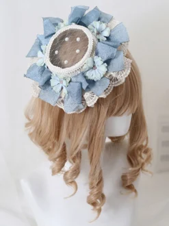 Chapeau Lolita Style Pastoral Perles Fleurs Dentelle Polyester Chapeaux Lolita Ivoire