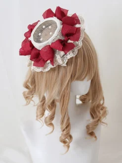 Chapeau Lolita Style Pastoral Perles Fleurs Dentelle Polyester Chapeaux Lolita Ivoire