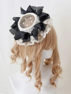 Chapeau Lolita Style Pastoral Perles Fleurs Dentelle Polyester Chapeaux Lolita Ivoire