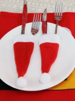 Chapeaux rouges de Noël pour des accessoires de vacances de Noël de polyester de fibre de polyester de fourchettes