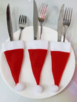 Chapeaux rouges de Noël pour des accessoires de vacances de Noël de polyester de fibre de polyester de fourchettes