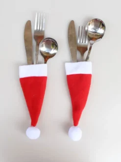 Chapeaux rouges de Noël pour des accessoires de vacances de Noël de polyester de fibre de polyester de fourchettes
