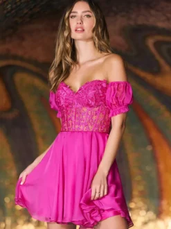 Charmante avec robe de soirée courte en dentelle à col en cœur