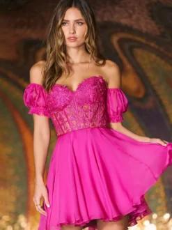 Charmante avec robe de soirée courte en dentelle à col en cœur