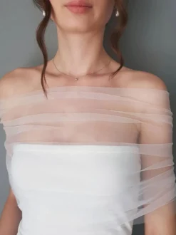 Écharpe de mariage Ivoire Jewel Neck Capes Tulle Boutons Bridal Cover Up