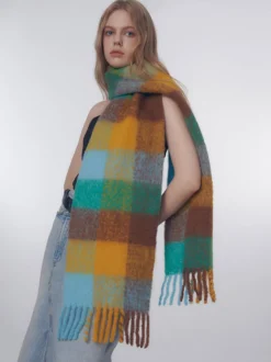 Écharpe en laine Longue femmes franges à carreaux accessoires chauds d'hiver