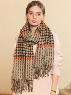 Écharpe Pour Femme Charmante Frange À Carreaux Hiver Chaud Longues Écharpes