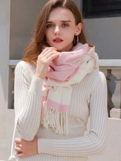 Écharpe Pour Femmes Belle Frange À Carreaux En Polyester