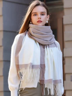 Écharpe Pour Femmes Belle Frange À Carreaux En Polyester