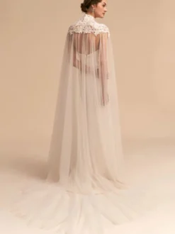 Écharpes de mariage Capes à col haut ivoire Tulle Dentelle Couvertures de mariée