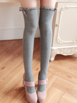 Chaussettes lolita en mélange poly/coton impression avec noeud Déguisements Halloween