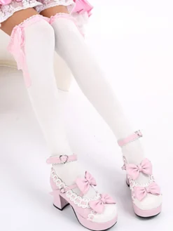 Chaussettes Lolita tricotées avec nœuds roses Déguisements Halloween