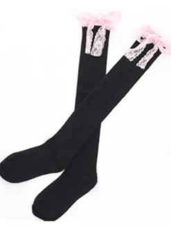 Chaussettes Lolita tricotées avec nœuds roses Déguisements Halloween