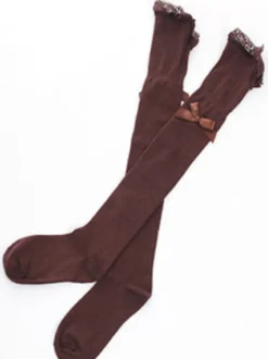 Chaussettes Lolita unicolores avec dentelle et nœuds Déguisements Halloween