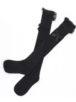 Chaussettes Lolita unicolores avec dentelle et nœuds Déguisements Halloween