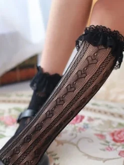 Chaussettes Sweet Lolita Bas en Lolita Blanc avec Volants en Dentelle Déguisements Halloween