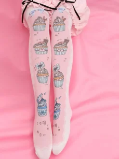 Chaussettes Sweet Lolita Chaussettes Lolita roses imprimées en velours