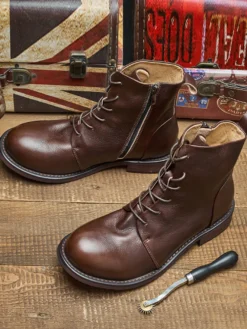 Chaussures Bottes de Travail Homme Cuir de Vachette Chic Café Marron
