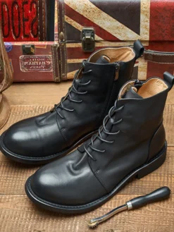 Chaussures Bottes de Travail Homme Cuir de Vachette Chic Café Marron