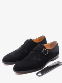 Chaussures à boucle pour homme mocassins à bout pointu en daim tendance en cuir mat