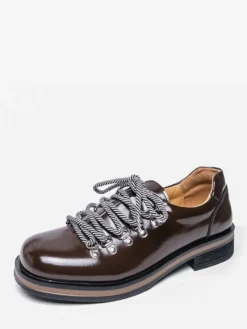 Chaussures décontractées marron pour hommes bout rond à lacets