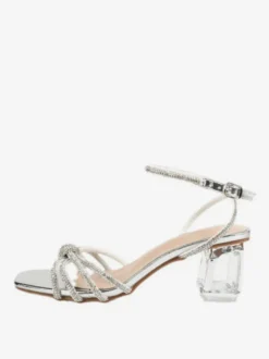 Chaussures de bal argentées Sandales à talons hauts transparents et pailletés