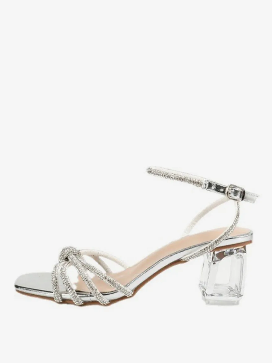 Chaussures de bal argentées Sandales à talons hauts transparents et pailletés