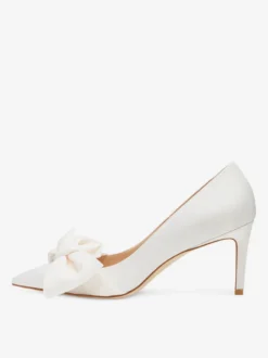 Chaussures de bal blanches en satin à bout pointu et nœud chaussures de mariage à talons hauts