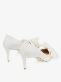 Chaussures de bal blanches en satin à bout pointu et nœud chaussures de mariage à talons hauts