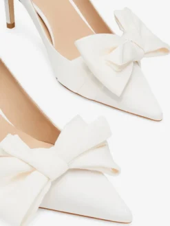 Chaussures de bal blanches en satin à bout pointu et nœud chaussures de mariage à talons hauts