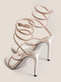 Chaussures de bal à talons hauts noires à bout ouvert et strass sandales à brides