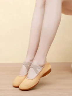 Chaussures de danse classique roses à bout rond et brides croisées