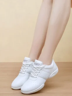 Chaussures de danse jazz blanches à bout rond et lacets
