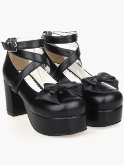 Chaussures de lolita noires à talons épais Déguisements Halloween