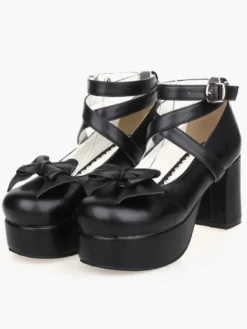 Chaussures de lolita noires à talons épais Déguisements Halloween