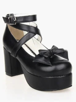 Chaussures de lolita noires à talons épais Déguisements Halloween
