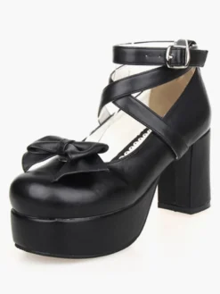 Chaussures de lolita noires à talons épais Déguisements Halloween