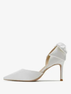 Chaussures de mariage blanches escarpins à talons hauts avec nœud et bout pointu