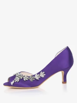 Chaussures de mariage blanches strass à paillettes Peep Toe Kitten Heel chaussures de mariée chaussures d'invité de mariage