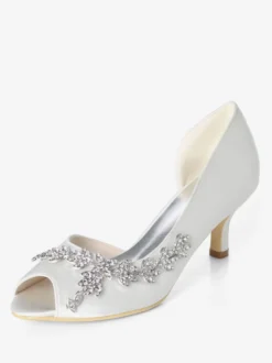 Chaussures de mariage blanches strass à paillettes Peep Toe Kitten Heel chaussures de mariée chaussures d'invité de mariage