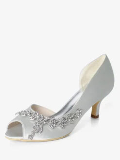 Chaussures de mariage blanches strass à paillettes Peep Toe Kitten Heel chaussures de mariée chaussures d'invité de mariage